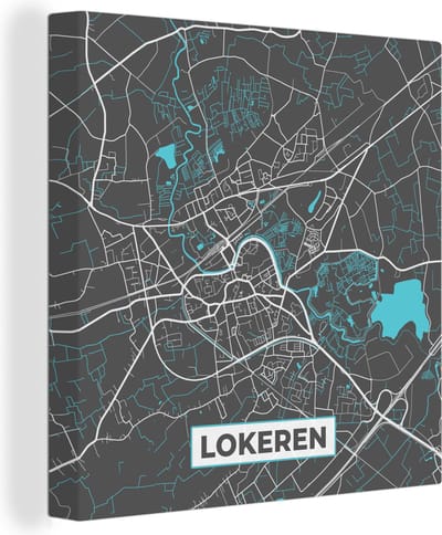 Canvas Schilderij Stadskaart – Grijs - Kaart – Lokeren – België – Plattegrond - 20x20 cm - Wanddecoratie
