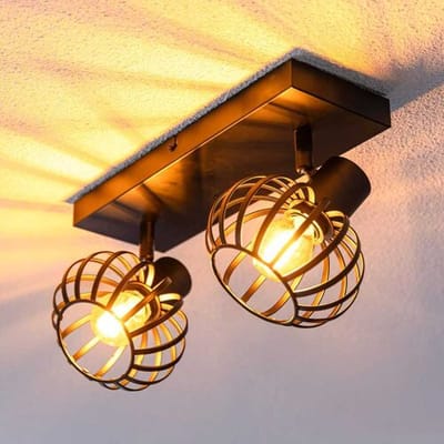 HOFTRONIC - Petal LED Plafondlamp 2 spots - Industriëel Modern - E14 Fitting - Zwart - IP20 - Plafondspot - Kantelbaar & Draaibaar - Voor hal, woonkamer, slaapkamer en zolder - Vierkant
