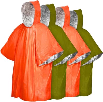 Noodoverlevingsponcho Set van 4 - Thermische Regenponcho, Foliedeken voor Outdoor Activiteiten, Wandelen en Fietsen, Ideaal voor Noodsituaties en Regenachtige Dagen (100 x 120 cm)