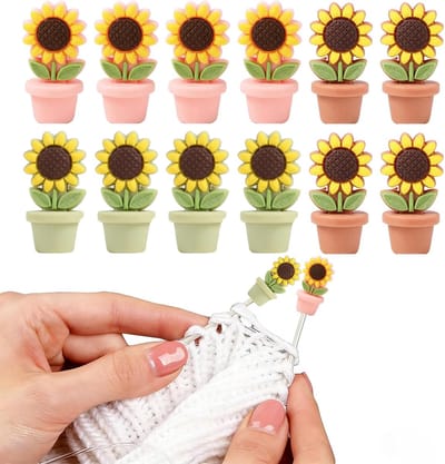 12 stuks maasstoppers voor breinaalden, siliconen naaldstoppers voor breinaalden, zonnebloem breinaaldstopper, gaasstopper voor breien, haken, naaien en knutselen (kleur 1)