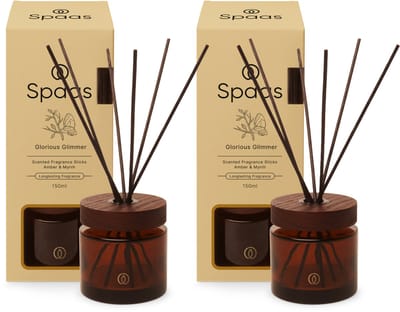 Spaas Reed diffuser - Set van 2 Geurstokjes - Amber en Mirre - 150ml - Refill concept - Glorious Glimmer
