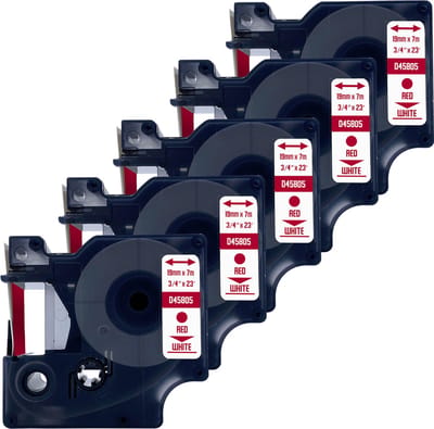 DULA Dymo D1 45805 - S0720850 - Compatible label tape - 5 lettertapes - Rood op wit - 19mm x 7m