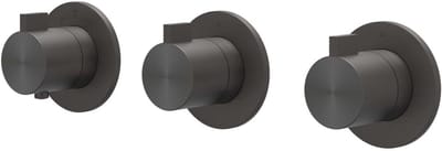 IVY Tribe Afbouwdeel Inbouwthermostaat met 2 Stopkranen Symmetry met Ronde Rozetten - RVS 316 Geborsteld Carbon Black PVD