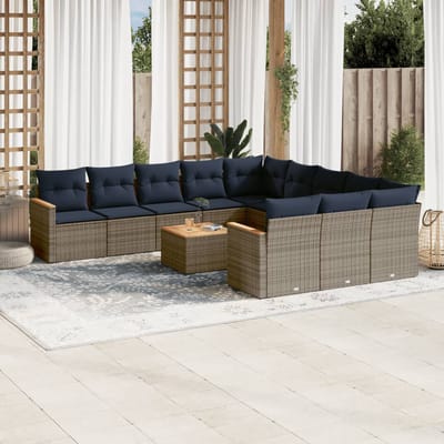 vidaXL - 12-delige - tuinbankset - met - kussens, - grijs - polyrotan