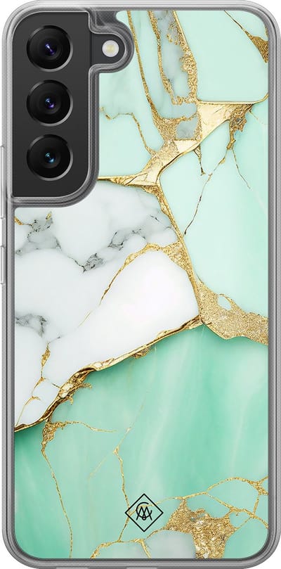 Casimoda® hoesje - Geschikt voor Samsung Galaxy S22 - Marmer Mintgroen - 2-in-1 case - Schokbestendig - Marble design - Verhoogde randen - Mint, Transparant