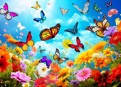 Puzzel 1000 Stukjes - Kleurrijke Bloemen en Vlinders voor Volwassenen