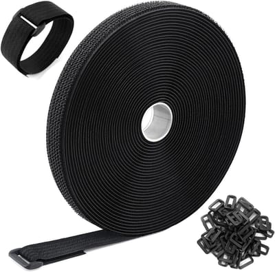 Klittenband tape 10 m x 2.5 cm met 50 sluitingen, eenvoudig op maat te knippen, herbruikbare bevestiging, zwart