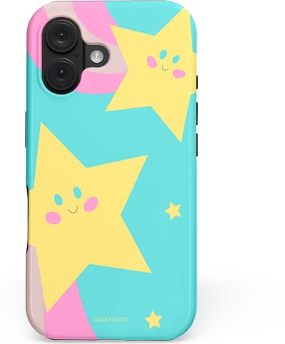 Casetastic hoesje geschikt voor Apple iPhone 16 - MagSafe - Dubbellaagse bescherming - Roze Sterrenlicht - Fashion Case - Wit Turquoise Lichtroze Goud
