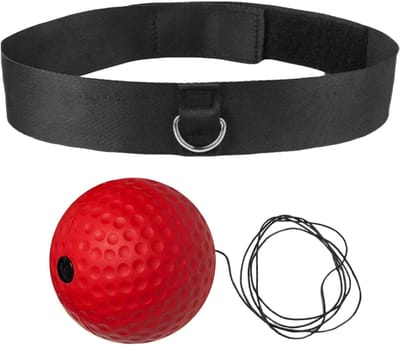 Boksbal met Hoofdband - Reactiebal Trainingsset - Coördinatie Verbeteren - Zelfstandige Training - 18.6 cm Lengte - Rood
