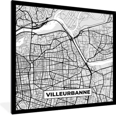 Fotolijst incl. Poster - Kaart - Stadskaart - Villeurbanne - Plattegrond - Frankrijk - 40x40 cm - Posterlijst