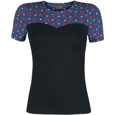 Pussy Deluxe Cat Paws & Cherries Girl Basic Dames T-shirt - blauw/zwart - XS