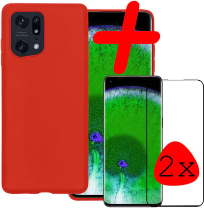 Hoesje Met 2x Screenprotector - Geschikt voor OPPO Find X5 - Sterk & Shockproof - Back Cover - Siliconen Case - Telefoon Hoes - Rood