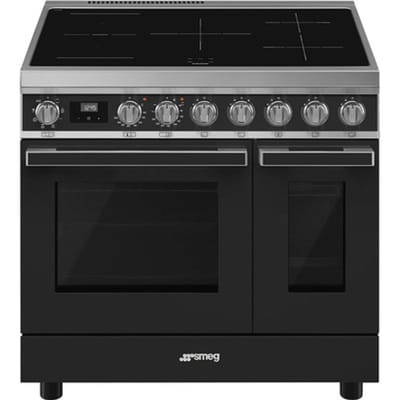 SMEG Fornuis met Inductie Kookplaat Fornuis, 90x60 cm, Portofino, Antraciet, Type kookplaat: Inductie, Type primaire oven: Thermogeventileerd, Type secundaire oven: Statisch, A, A