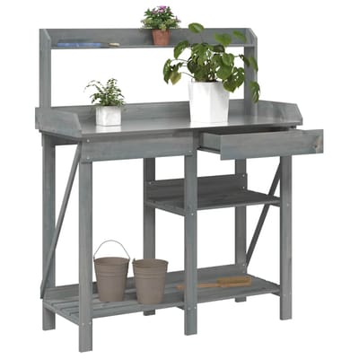 vidaXL - Oppotbank - met - schappen - massief - vurenhout - grijs