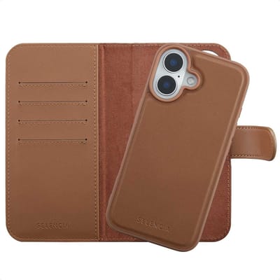Selencia Hoesje - Geschikt voor Apple iPhone 16 - Olyn Uitneembare Bookcase geschikt voor MagSafe - Bruin