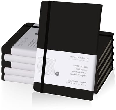 Gelinieerd dagboek - Schrijfboekjes set - Dagelijks noteren - Dikke papiersoort - 6 stuks - Zwart