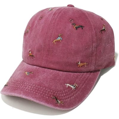 Casquette de baseball style coréen avec broderie de chiot mignon, grande circonférence de tête, pour femmes, dessus souple, visière solaire, denim lavé, casquette à visière brown