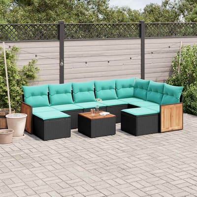 vidaXL - 10-delige - tuinbankset - met - kussens - van - zwart - polyrotan