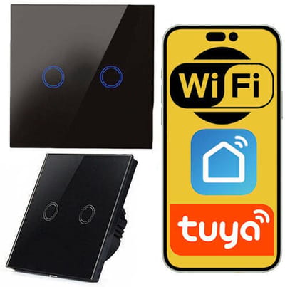 Slimme Dubbele WiFi Touch Schakelaar - Zwart Glas (2 Kanalen)