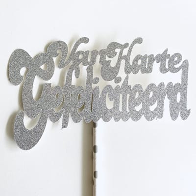 Taarten en Geschenken Taarttopper - Van Harte Gefeliciteerd glitter - 14 cm