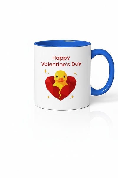 Valentijnsdag Mok 'Happy Valentine's Day' met Eendje in Gebroken Hart - Blauw Accent Cadeau