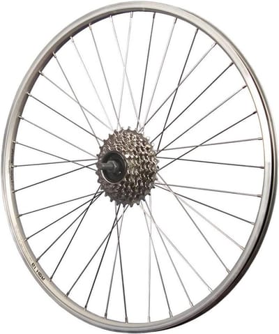 Achterwiel 26 inch - Fietswiel Zilver - Fiets Reparatie - Holle Kamer Velg - 7-voudige Schroefkrans - Zilver