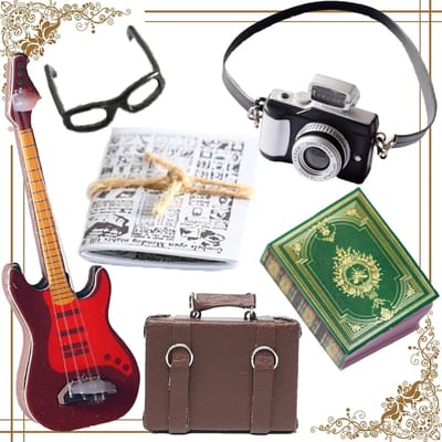 6 Delige Miniatuur Poppenhuis Decoratieset - 1:12 Accessoires met Boeken, Krant en Meer
