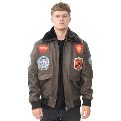 Bruin leren Amerikaanse pilotenbomberjack voor heren - Warschau