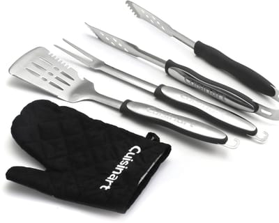 Cuisinart BBQ Accesoires - Spatel, vork en tang van Roestvrij staal - Barbecue Gereedschap - Set van 4 stuks