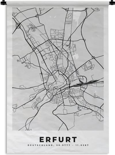 Wandkleed - Wanddoek - Plattegrond - Erfurt - Kaart - Stadskaart - Duitsland - 120x180 cm - Wandtapijt
