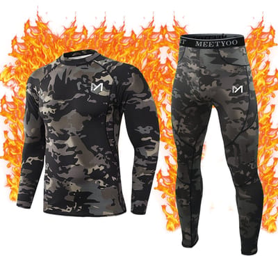 MEETHOO Men's Thermal Heren Thermische Onderkleding Set Vochtafvoerende Lange Onderbroeken Snel Drogende Basislaag Sport Compressie Pak Voor Training Skiën Hardlopen Hiken -zwarte camouflage-L