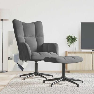 vidaXL - Relaxstoel - met - voetenbank - fluweel - donkergrijs