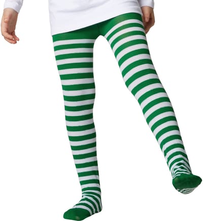 dressforfun - Gestreepte kousenbroek voor kinderen groen-wit 110/128 - verkleedkleding kostuum halloween verkleden feestkleding carnavalskleding carnaval feestkledij partykleding - 303439