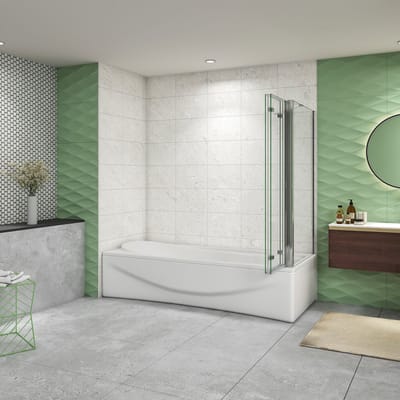 Aica Luxe Badwand 130x80x140cm-3-Delig Inklapbaar 6mm Transparant Easy Clean Gehard Glas-Chroom Frame-Eenvoudige Montage