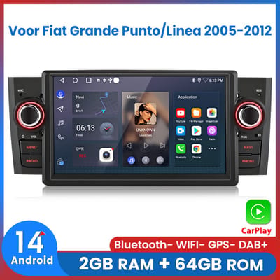 Awesafe Autoradio - Geschikt Voor Fiat Grande Punto/Linea 2005 t/m 2012 - Draadloos Apple CarPlay & Android Auto - Ram 2GB + Rom 64GB - GPS Navigatie Bluetooth WIFI - 7 inch IPS Scherm - 2005 2006 2007 2008 2009 2010 2011 2012
