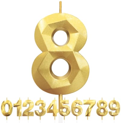 Dailygoods- Verjaardagskaarsen Nummer 8 - Gouden 3D Kaars - Taartkaars Decoraties - Verjaardagsfeest - Bruiloft - Jubileum