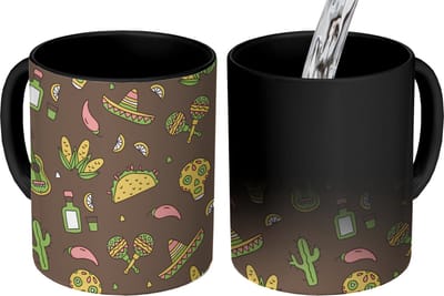 Magische Mok - Foto op Warmte Mokken - Koffiemok - Patroon - Mexico - Sombrero - Magic Mok - Beker - 350 ML - Theemok