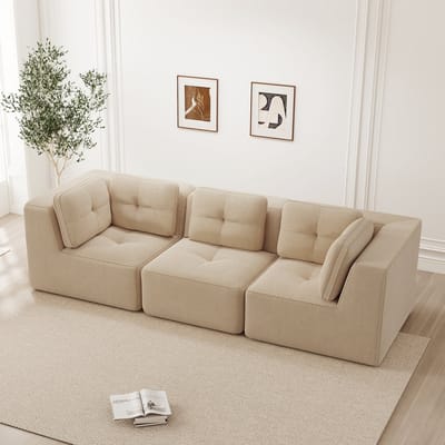 MODFU Modulaire Hoekbank - Diepe Zitting En Frameloos Ontwerp - Modern - Voor Woonkamer - Ribstof - Beige