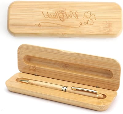 Dailygoods - HENGBIRD Veel succes cadeau houten balpen afscheidscadeau collega's nieuwe baan geschenken geschenken voor het begin van de studie klaverblad vierblad gravure geschenkdoos