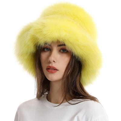 Warme vissershoed voor dames met brede rand, verdikt imitatiebont, vossenbont, basinhoed, effen kleur, pluche hoed One size
