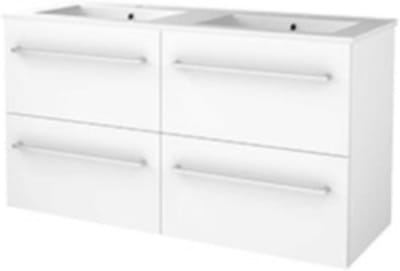 Basic-Line Start 46 Badkamermeubelset - 120 x 46 cm - Met Grepen - 4 Lades - Keramische Wastafel - 2 Kraangaten - Ice White