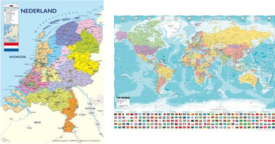 Wereld en Nederland kaart posterset - groot formaat - duo set - 70 x 100 cm
