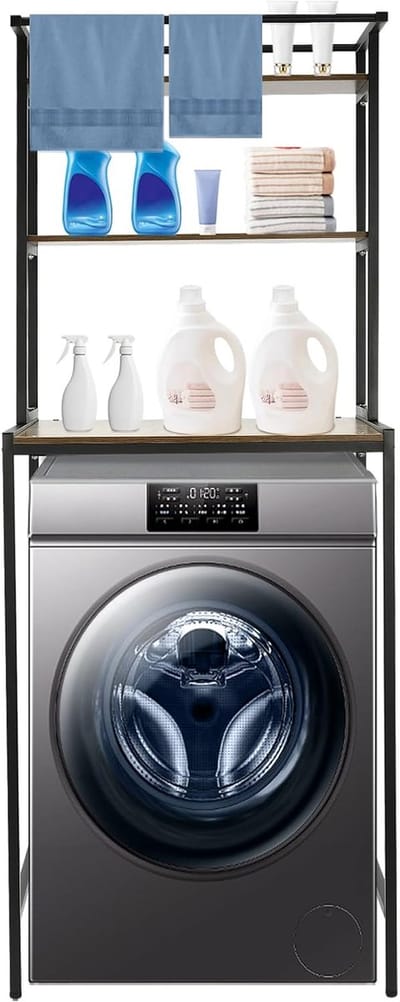 Wasmachinekast Opbergrek - Wastoren Badkamer - Ruimte Organiseren - Verstelbare Voetjes - 69 x 60 x 176.5 cm - Zwart Eiken