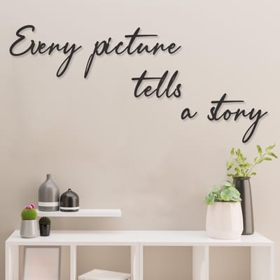 Wanddecoratie - Muurtekst - Every Picture Tells A Story - Hout - Wall Art - Muurdecoratie - Woonkamer - Zwart