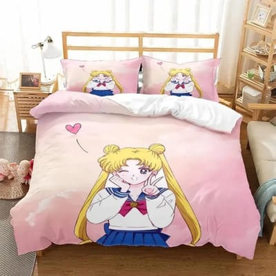 Anime S-Sailor & M-Moon Beddengoedset, Dekbedovertrek Dekbed Bedset Quiltovertrek Kussensloop, King Queen Twin Maat Jongens Meisjes Volwassenen EU Double 200x200cm
