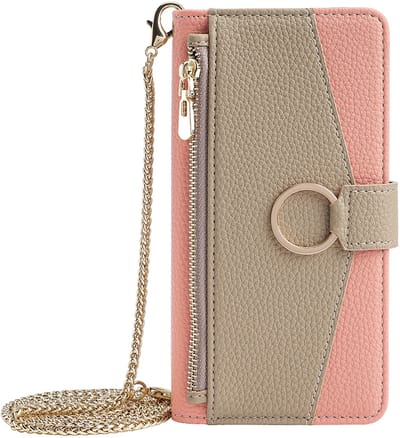 Modieuze Wallet Case – Geschikt voor Apple iPhone 16 Pro Max – Luxe Telefoonhoesje met Polsband en Schouderkoord - Roze