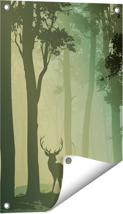 Gards Tuinposter Hert in het Bos - Silhouet - 40x60 cm - Tuindoek - Tuindecoratie - Wanddecoratie buiten - Tuinschilderij