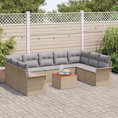 vidaXL - Tuinbank - Set - 10 - st - 9-Aantal - zitplaatsen - Beige - en - Lichtgrijs