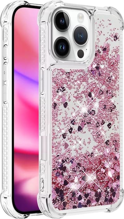 Coverup Hoesje - Geschikt voor iPhone 16 Pro Hoesje - Coverup Liquid Glitter Back Cover - Rose Gold