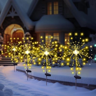 4 stuks Solar vuurwerkverlichting - 120 LED's voor buiten - 8 standen - Waterdichte tuinverlichting - Geschikt voor paden, bloembedden, potten, balkons, patio's en tuindecoraties - Warme verlichting - Goud